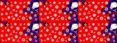 Kırmızı ve nötr kıvırcık çiçekler kırmızı ve nötr renklerde şekillenir. Klasik çiçek tasarımı elementleri. Raster illüstrasyonu.