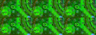 Yeşil ve mavi renkli etnik çiçekli zarif eskiz deseni. Raster Çiçek İllüstrasyonu güzel tekstil..