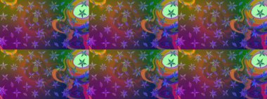 Raster illüstrasyonu. Çizim çiçek deseni duvar kâğıdı olarak kullanılabilir. Kahverengi ve mor renkte çiçekler.