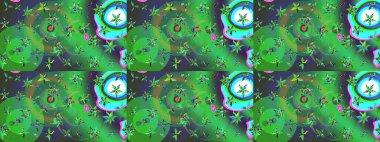 On green and blue colors. Sketch pattern. Indian ornament. Raster illustration. Floral wallpaper. Colorful ornamental border.