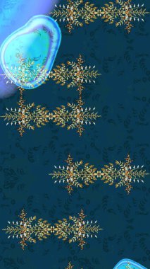 On blue, neutral and gray colors. Raster illustration. Sketch decorative background, flower mandala. Flower.