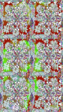 Raster illüstrasyonu. Şirin çiçekli kusursuz desen ve nötr renklerde yapraklar, suluboya çiçek deseni, duvar kağıdı, kart veya kumaş için fayanslı.