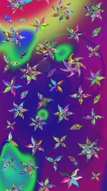 Mor ve mor renklere karalamalar çizilmiş çiçek deseni. Raster illüstrasyonu.