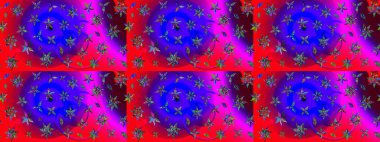 Raster illüstrasyonu. Kibarca, bahar çiçekleri kırmızı ve mor renklerde. Yaprak ve çiçeklerin suluboya resmi, kırmızı ve mor renkler üzerine çizim şekli.