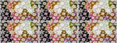 Renkli Yaz Temalı Kusursuz Arkaplan. Düz Çiçek Elementleri Tasarımı. Raster Illustrasyon 'da moda olmayan çiçek deseni. Tarafsız ve kahverengi renkte çiçekler.