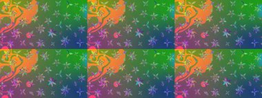 Motley illüstrasyonu. Küçük çiçekte güzel bir desen. Küçük renkli çiçekler. Yeşil ve mavi çiçekli bahar çiçekleri. Moda baskıları için zarif bir şablon.