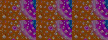 Kahverengi ve mor renkli etnik çiçekli zarif eskiz deseni. Asya Tekstil 'inde Raster Çiçek İllüstrasyonu.