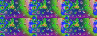 Tomurcukları papatya çiçekleri olan sevimli bir çiçek deseni. Eskiz geçmişi. Raster illüstrasyonu. Kumaş, tekstil, duvar kağıdı baskısı için. Eski usul. Miles Fleur, dandik süs.