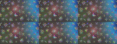 Çiçekli karalama şeklinde Raster çiçek deseni. Nazik, narin çiçek arkaplanı. Gri ve mavi renkte çiçekler.