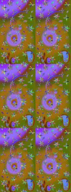 Brown and violet curly flowers shapes on brown and violet colors. Raster illustration. Vintage flower design elements.