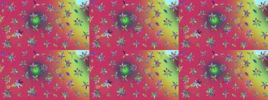 Çiçekli karalama şeklinde Raster çiçek deseni. Raster illüstrasyonu. Yumuşak, yaz çiçekleri pembe ve yeşil renklerde.