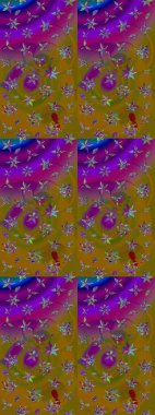 Düz Çiçek Elementleri Tasarımı. Renkli Yaz Temalı eskiz kalıbı. Kahverengi ve mor renkli çiçekler. Sevimli çiçek raster deseni.