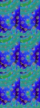 Düz Çiçek Elementleri Tasarımı. Süslü kumaş deseni. Raster illüstrasyonundaki çiçek desenli çizim. Renkli Bahar Teması çizim şablonu.