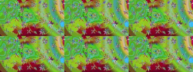 Tekstil için suluboya eskiz deseni. El çizimi çiçek çizimi deseni (fayans). Şirin çiçekleri, desenleri, yeşil ve mavi renkleri olan renkli çizim deseni.