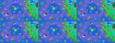 Eskiz arkaplan modeli. Raster - stok. Vadinin çiçekleri mavi ve yeşil renklerde. Suluboya, elle çizilmiş.