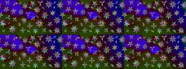 Şirin çiçek elementleri. Kahverengi ve yeşil renkli çiçekler. Raster illüstrasyonu. Çizim.