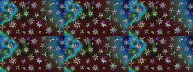 Parlak çiçekli halı deseni kahverengi ve mavi renklerde..