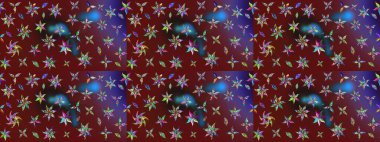 Gömlek baskısı için çiçek boyası. Çiçek desenli eskiz. Kırmızı ve kahverengi renkte çiçekler.