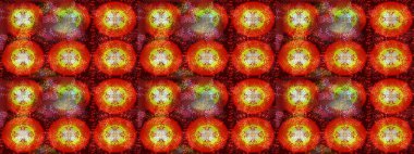 Symbol winter, frozen, Christmas, New Year holiday. Raster design. Graphic element decoration. Flat design. Silhouette snow flake sign isolated red, brown and orange colors. Snowflake mosaic icon.