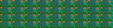 Raster. Sabıka fotoğraflarında, bebek kıyafetlerinde, duvar kâğıtlarında, paket kutularında falan kullanılabilir. Zarif, parlak ve eskiz yeşil ve mavi çiçek deseni tasarımı.