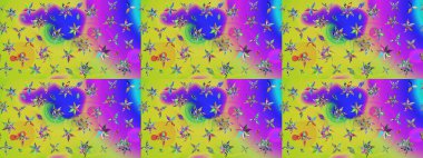 Trendy sketch Floral Pattern In Raster illustration. Colour Summer Theme sketch pattern Background. Flowers on violet and yellow colors. Flat Flower Elements Design.