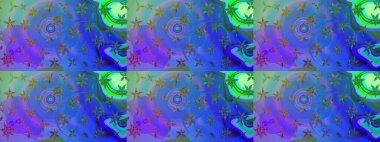 Mavi ve menekşe renginde çiçekler olan çiçek deseni çiz. Suluboya tarzında mavi ve mor renkte çiçekler.