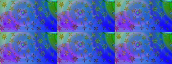 Mavi ve mor renklerde. Çiçek buketleriyle klasik bir eskiz şekli. Raster illüstrasyonu.