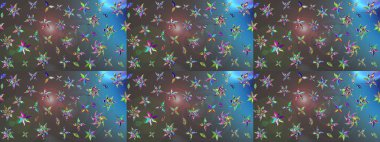 Raster Illustrasyon 'daki Çiçek Deseni' nin son moda çizimi. Gri ve mavi renkte çiçekler. Renkli Yaz Temalı eskiz kalıbı. Düz Çiçek Elementleri Tasarımı.