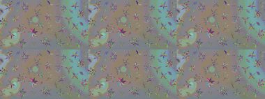 Raster illüstrasyonundaki çiçek desenli çizim. Gri ve bej renkli çiçekler.