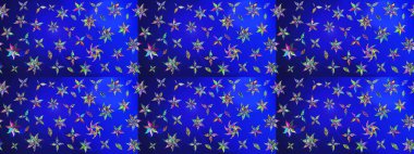 Mavi ve yeşil renkte etnik çiçeklerle süslenmiş zarif bir eskiz şekli. Raster Çiçek İllüstrasyonu güzel tekstil..