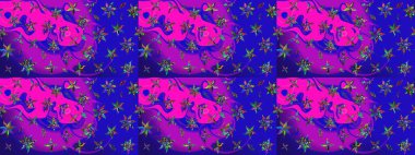 Raster illustration. Sketch. Cute floral elements. Flowers on magenta and blue colors.