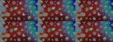 Parlak çiçekli halı deseni kahverengi ve mavi renklerde..