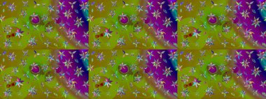 Küçük yeşil ve kahverengi çiçekli oldukça eski bir besin torbası deseni. Millefleur 'lar. Tekstil, kumaş, kapaklar, duvar kağıtları, baskı, paket, koleksiyon defteri, örgü, dekupaj için çiçek arkaplanı.