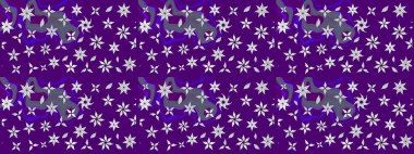 Raster illustration. In nice textile style on violet and neutral colors. Floral sketch pattern with watercolor flowers.