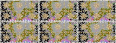 Geleneksel raster ve altın desen. Klasik oryantal desen gri renklerden üstündür. Damask pürüzsüz süsü.