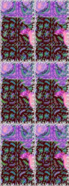 Raster illüstrasyonunda kusursuz çiçek deseni. Kahverengi ve mor renkte çiçekler.