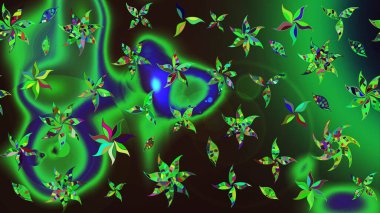 Gömlek baskısı için çiçek boyası. Çiçek desenli eskiz. Yeşil ve gri renkte çiçekler.