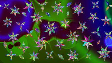 Çiçeksel elementlerle süslenmiş zarif raster dokusu. Küçük çiçekte hoş bir çiçek deseni var. Parlak çiçekli yeşil ve kahverengi renkler üzerine soyut çizim deseni.