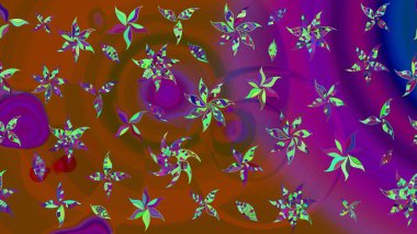 Küçük çiçekte güzel bir desen. Motley illüstrasyonu. Moda baskıları için zarif bir şablon. Kahverengi ve mor çiçekli bahar çiçekleri. Küçük renkli çiçekler..