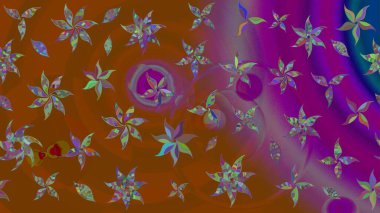 Raster illustration. Raster illustration. In asian textile style. Flowers on brown and purple colors. Sketch flowers pattern.