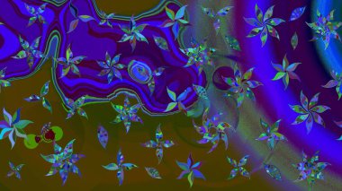 Kahverengi ve mavi renkli şirin çiçek desenleri. Raster Modaya uygun kumaş deseni. Düz Çiçek Elementleri Tasarımı. Renkli Bahar Teması çizim şablonu.