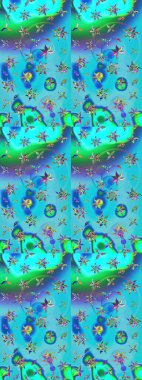 Mavi ve yeşil renkli çiçekler. Küçük çiçekte sevimli çiçek deseni var..