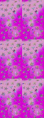 Raster illustration. Sketch flower pattern can be used for wallpaper. Flowers on magenta and neutral colors.