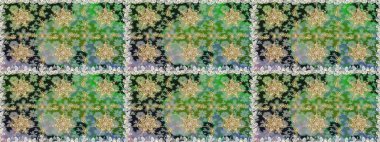 Çiçek süsü kumaş deseni, cam, çiçek desenli metal gri ve yeşil renklerde altın elementler. Klasik raster altın pürüzsüz desen.
