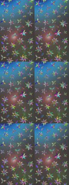 Gri ve mavi renkte çiçekler. Renkli Bahar Teması eskiz kalıbı. Raster illüstrasyonundaki çiçek desenli çizim. Düz Çiçek Elementleri Tasarımı.