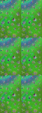 Raster çiçek desenleri çiziyor. Vadinin çiçekleri yeşil ve mavi renklerde.