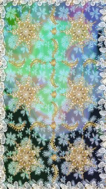 Openwork delicate golden pattern. Seamless pattern on neutral colors with golden elements. Brilliant lace, stylized flowers, paisley. Raster. Oriental style arabesques. Seamless golden texture curls.