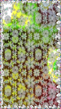 Raster illüstrasyonu. Raster deseni. Küçük çiçekteki sevimli çiçek deseni. Soyut çiçek desensiz arkaplan. Yeşil renklerde.