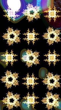 Raster illustration. Colors. Holiday design for Christmas and New Year fashion prints. Black, brown and yellow snowflakes. Christmas cute background with snowflakes abstract background.