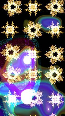 Kar taneleri deseni. Arkaplanda soyut kar taneleri olan düz tasarım. Kar tanesi süsleme deseni. Kar taneleri arka planda. Raster illüstrasyonu.